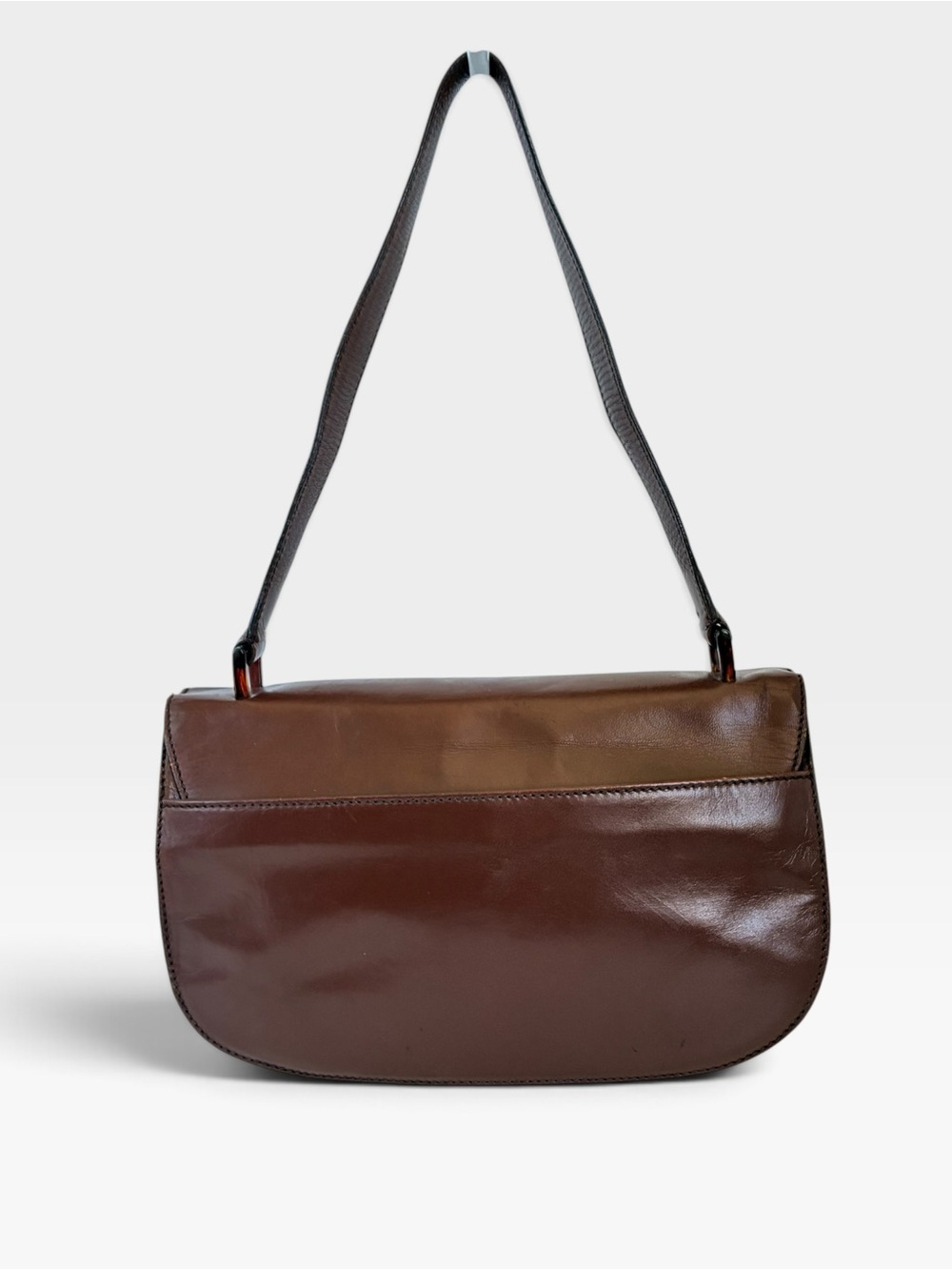 Vintage Prada Brown Leather Shoulder Bag Flap Clasp Logo Y2K - Picture 2 of 12